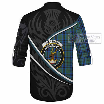 Marshall Tartan Family Crest Ghillie Kilt Shirt Celtic Scottish Thistle Floral - Tartan Vibes Clothing