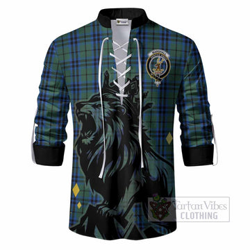 Marshall Tartan Family Crest Ghillie Shirt Crowned Lion Roaring