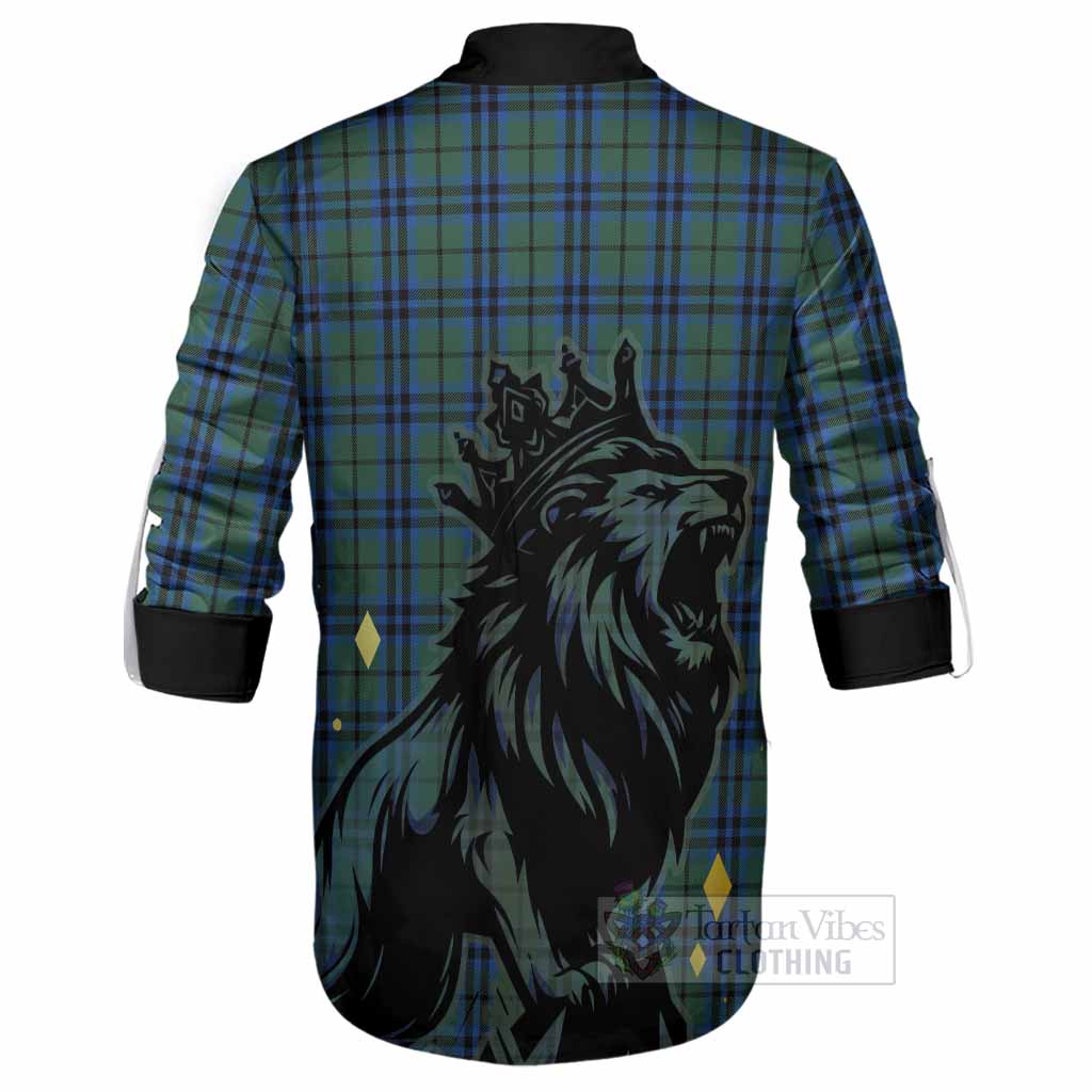 Marshall Tartan Family Crest Ghillie Shirt Crowned Lion Roaring