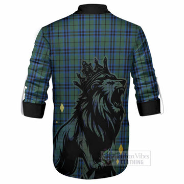 Marshall Tartan Family Crest Ghillie Shirt Crowned Lion Roaring