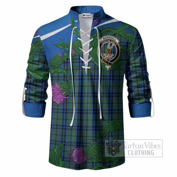 Marshall Tartan Family Crest Ghillie Shirt Thistle in Minimalism