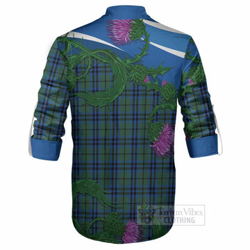Marshall Tartan Family Crest Ghillie Shirt Thistle in Minimalism