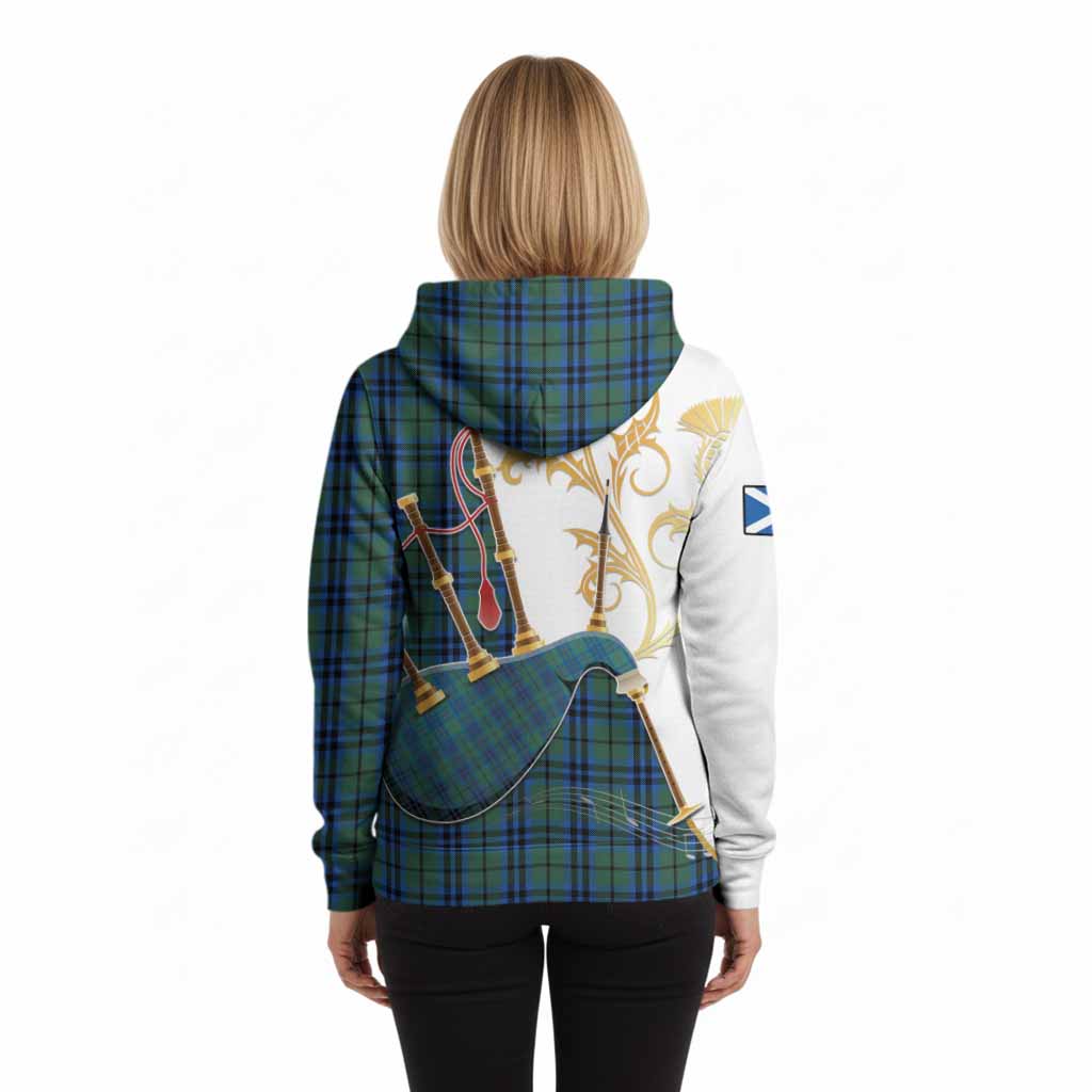 Marshall Tartan Family Crest Hoodie Bagpipes with Scottish Thistle