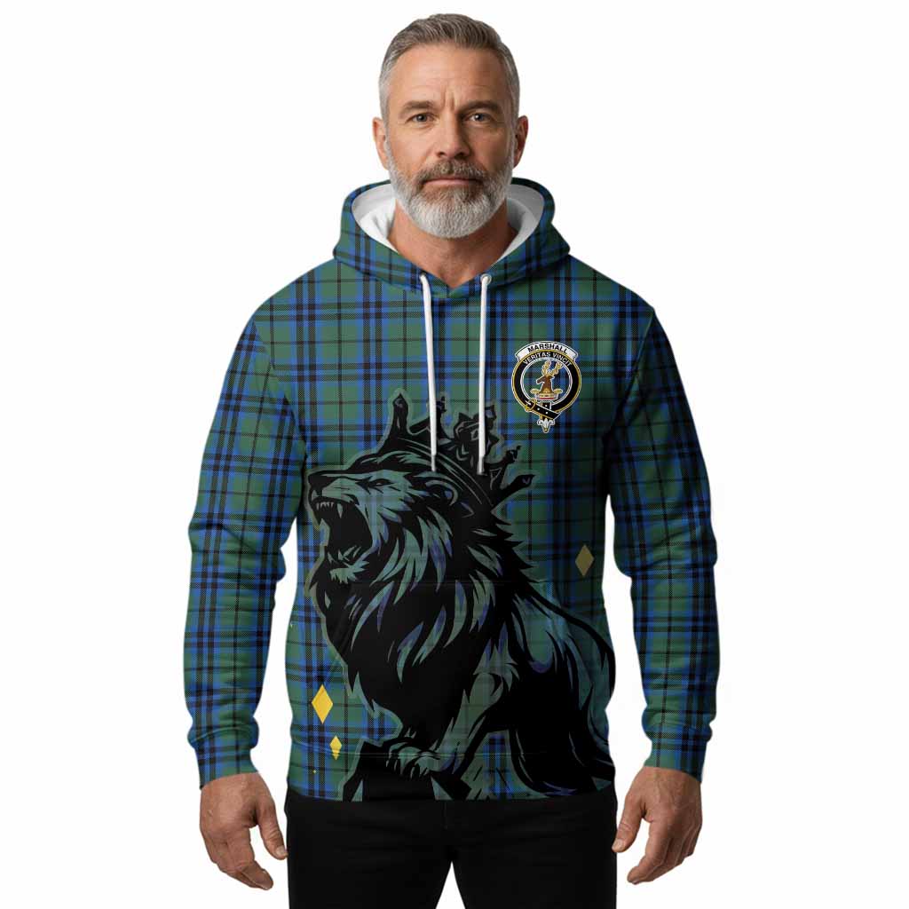 Marshall Tartan Family Crest Hoodie Crowned Lion Roaring