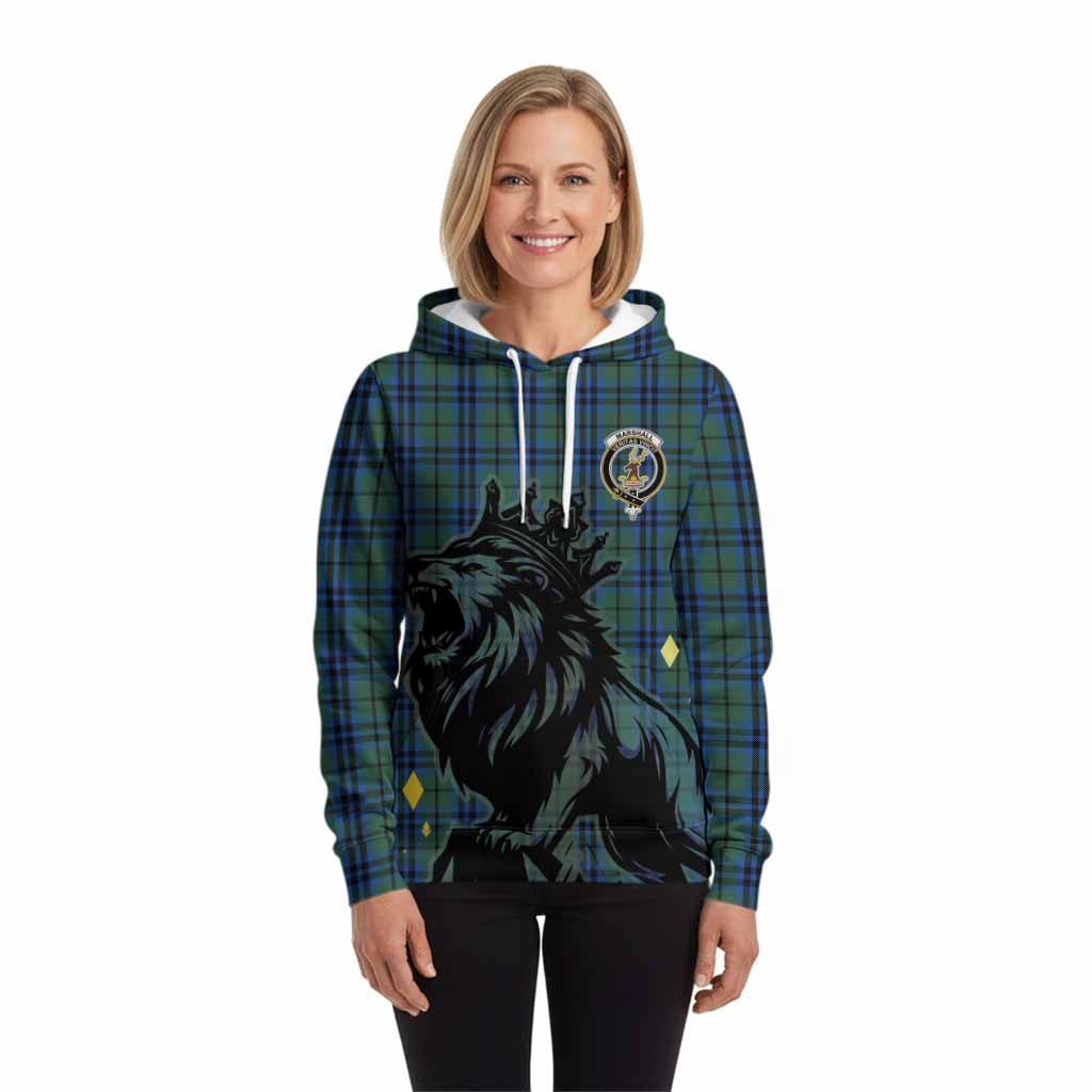 Marshall Tartan Family Crest Hoodie Crowned Lion Roaring