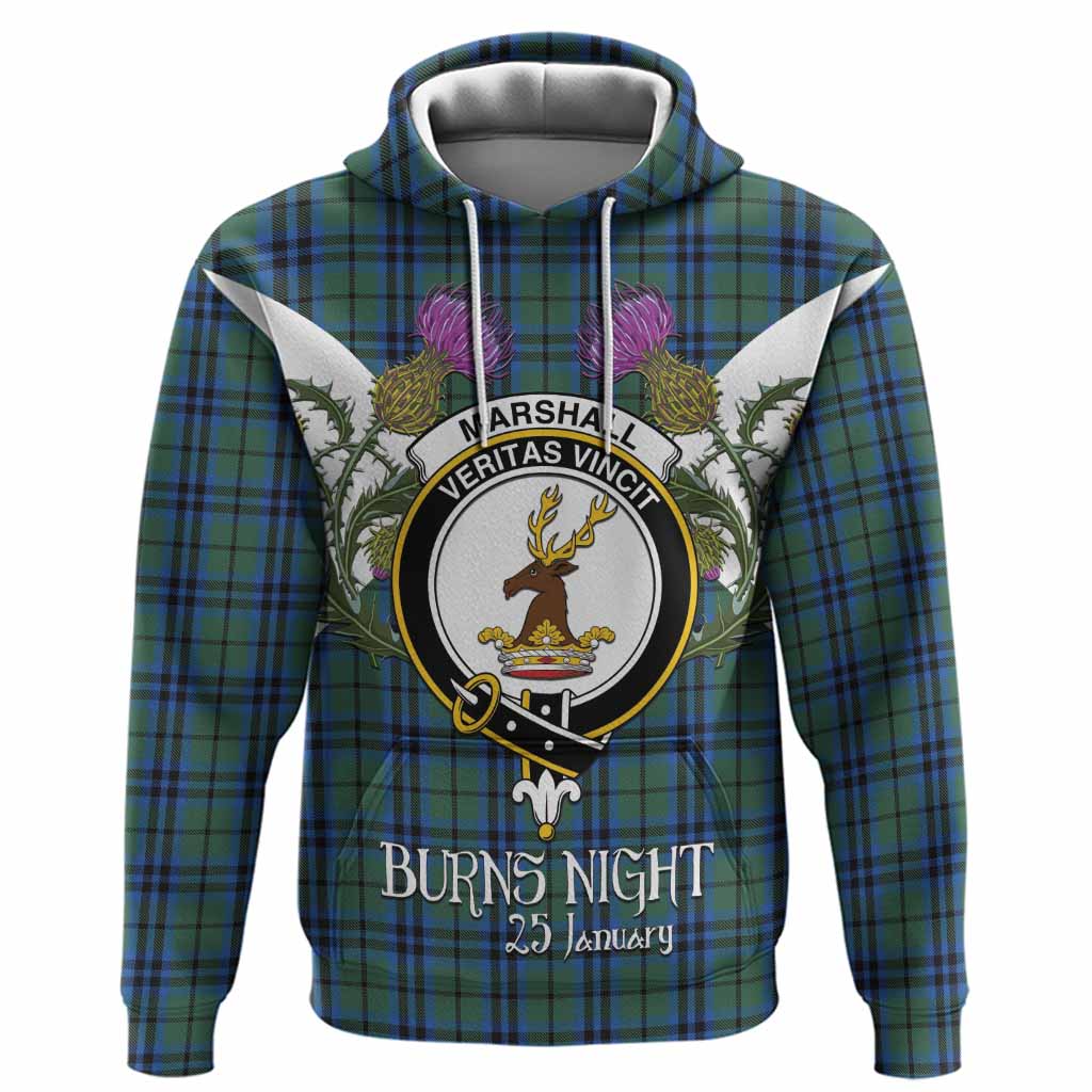 Marshall Tartan Family Crest Hoodie Scottish Burns Night Thistle Floral