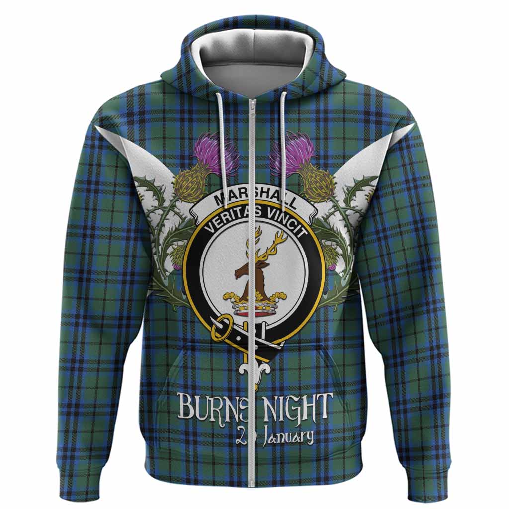 Marshall Tartan Family Crest Hoodie Scottish Burns Night Thistle Floral