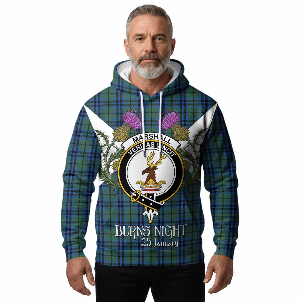 Marshall Tartan Family Crest Hoodie Scottish Burns Night Thistle Floral