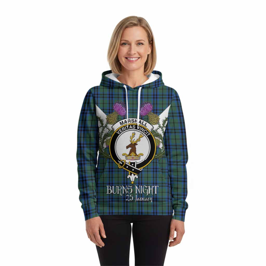 Marshall Tartan Family Crest Hoodie Scottish Burns Night Thistle Floral