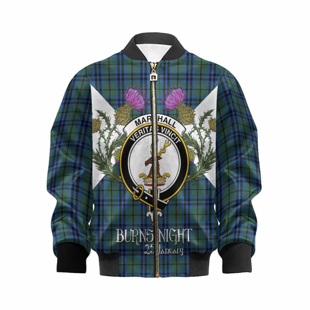 Marshall Tartan Family Crest Kid Bomber Jacket Scottish Burns Night Thistle Floral
