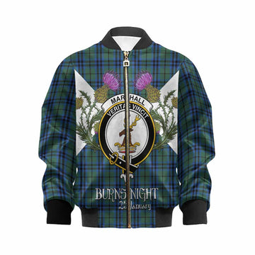 Marshall Tartan Family Crest Kid Bomber Jacket Scottish Burns Night Thistle Floral