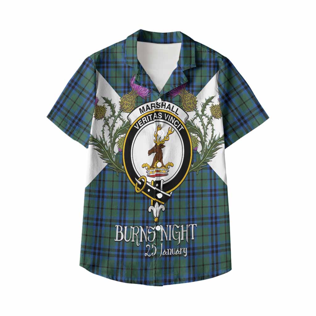 Marshall Tartan Family Crest Kid Hawaiian Shirt Scottish Burns Night Thistle Floral
