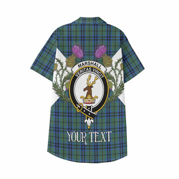 Marshall Tartan Family Crest Kid Hawaiian Shirt Scottish Burns Night Thistle Floral