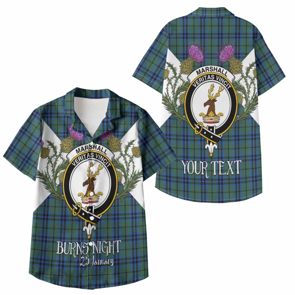 Marshall Tartan Family Crest Kid Hawaiian Shirt Scottish Burns Night Thistle Floral