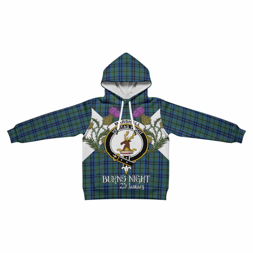 Marshall Tartan Family Crest Kid Hoodie Scottish Burns Night Thistle Floral