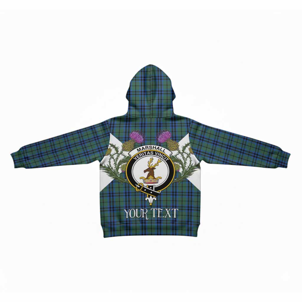 Marshall Tartan Family Crest Kid Hoodie Scottish Burns Night Thistle Floral