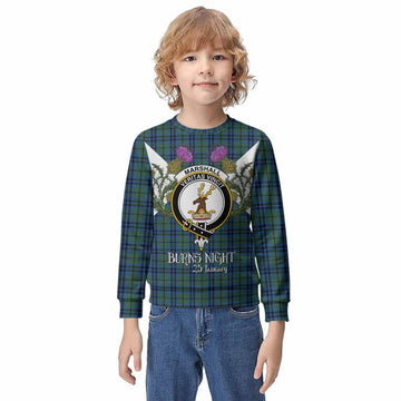 Marshall Tartan Family Crest Kid Knitted Sweatshirt Scottish Burns Night Thistle Floral