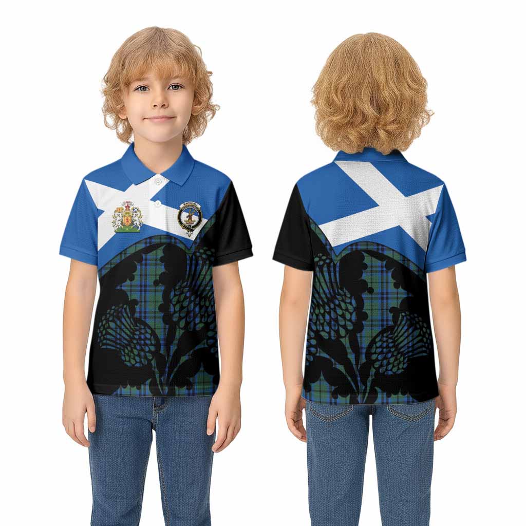 Marshall Tartan Family Crest Kid Polo Shirt Scotland Thistle Floral Flag Style