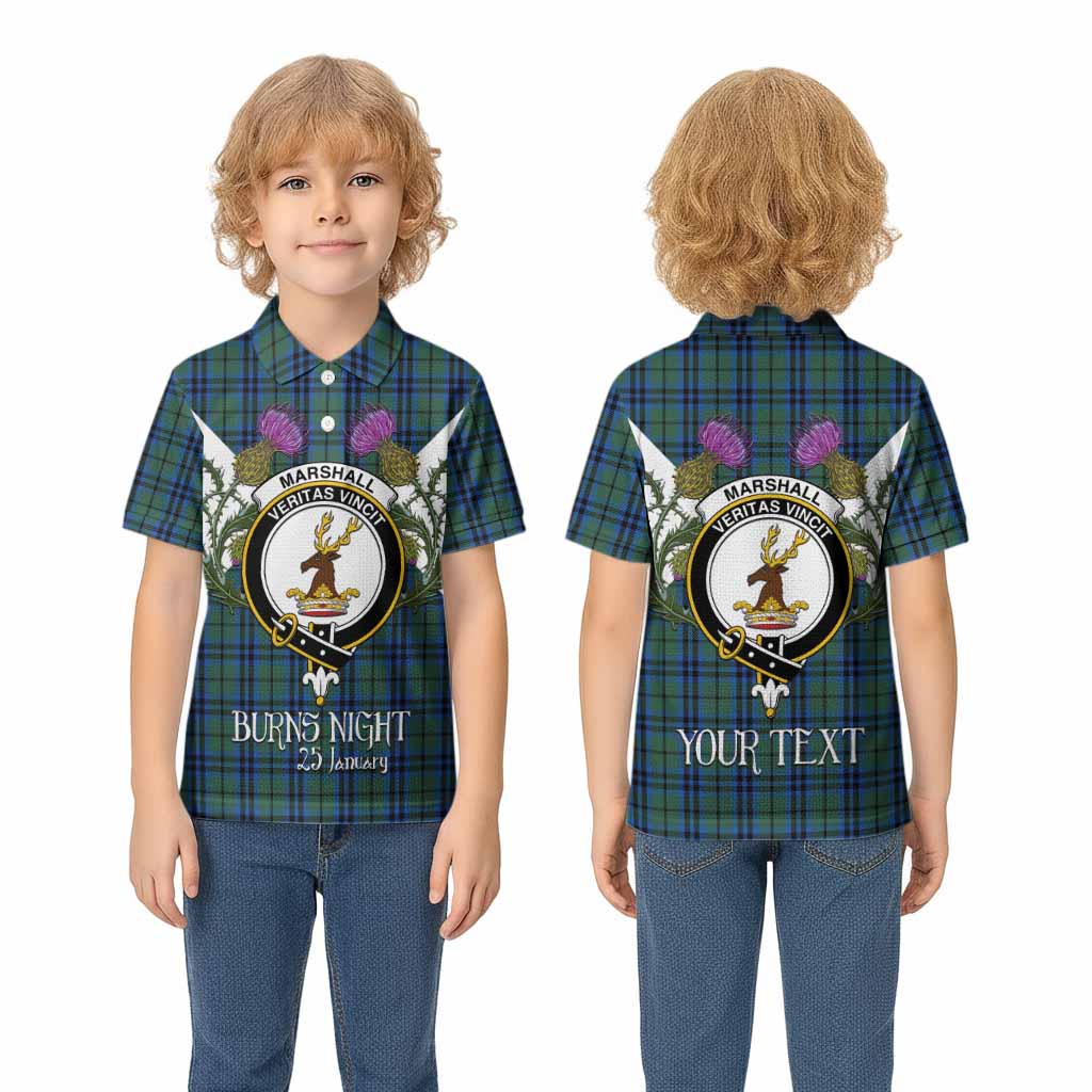 Marshall Tartan Family Crest Kid Polo Shirt Scottish Burns Night Thistle Floral