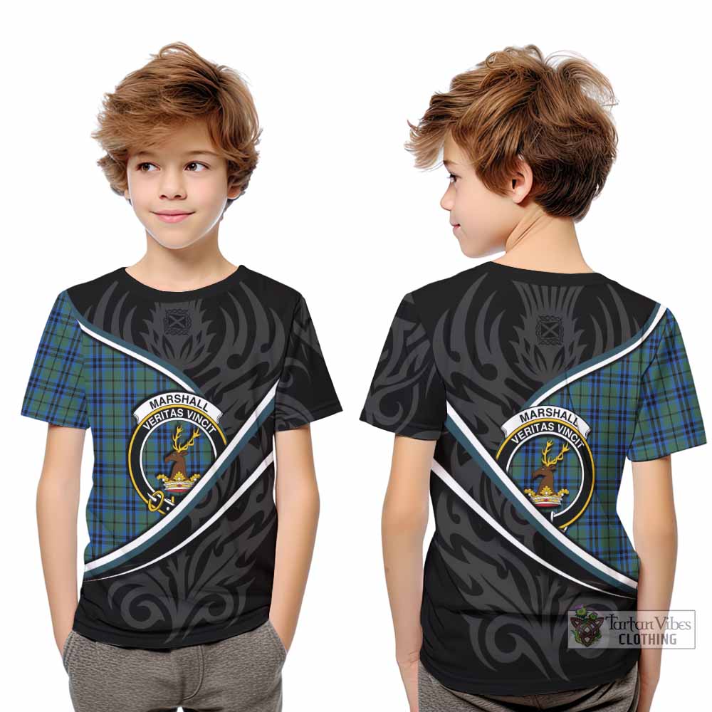 Marshall Tartan Family Crest Kid T-shirt Celtic Scottish Thistle Floral - Tartan Vibes Clothing