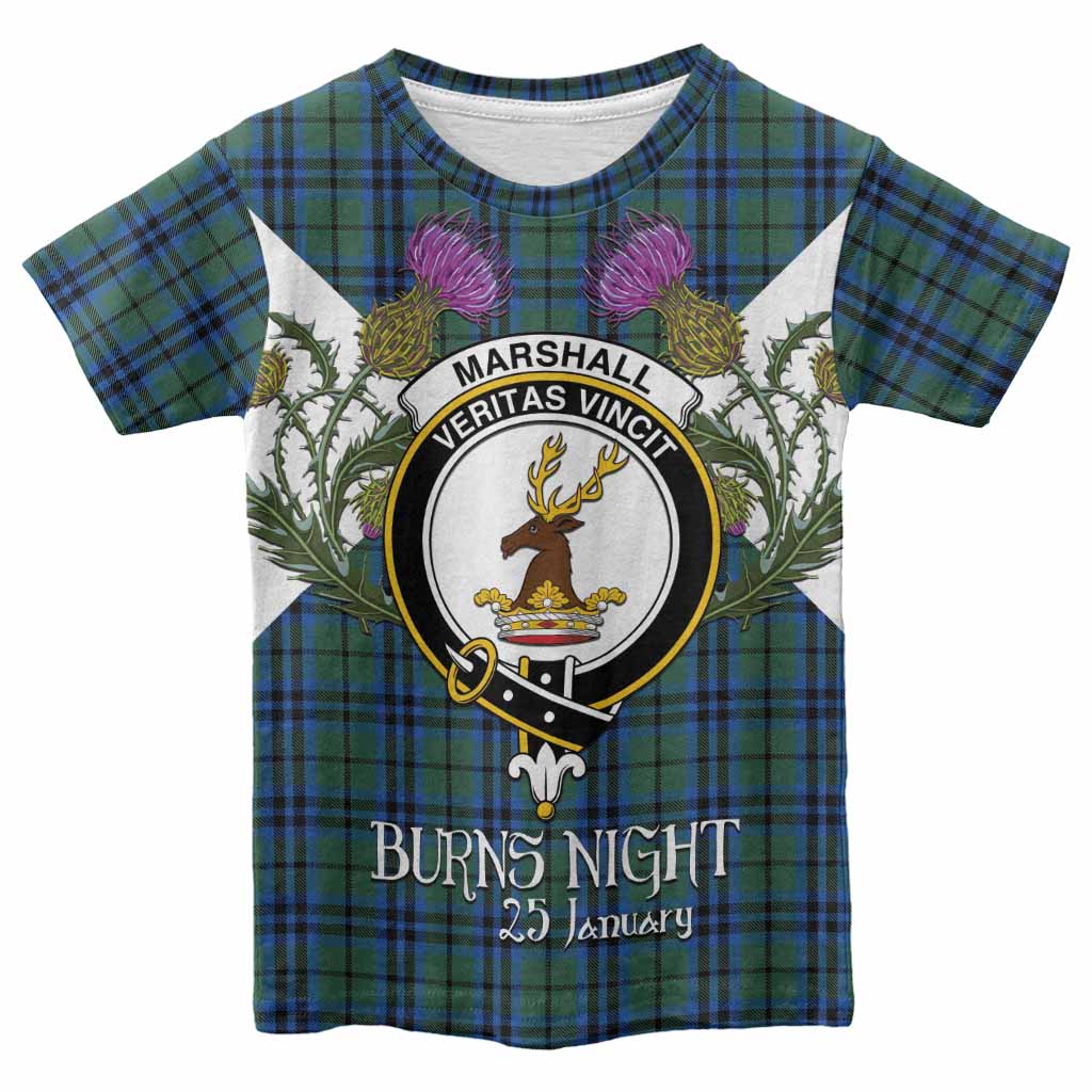 Marshall Tartan Family Crest Kid T-shirt Scottish Burns Night Thistle Floral