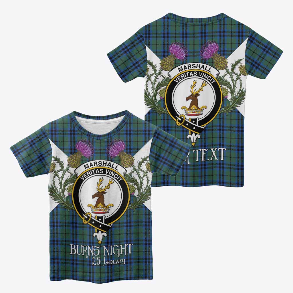 Marshall Tartan Family Crest Kid T-shirt Scottish Burns Night Thistle Floral