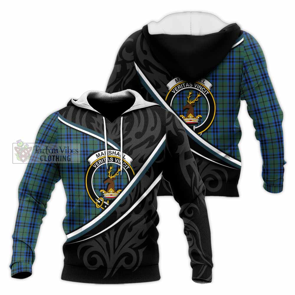 Marshall Tartan Family Crest Knitted Hoodie Celtic Scottish Thistle Floral - Tartan Vibes Clothing