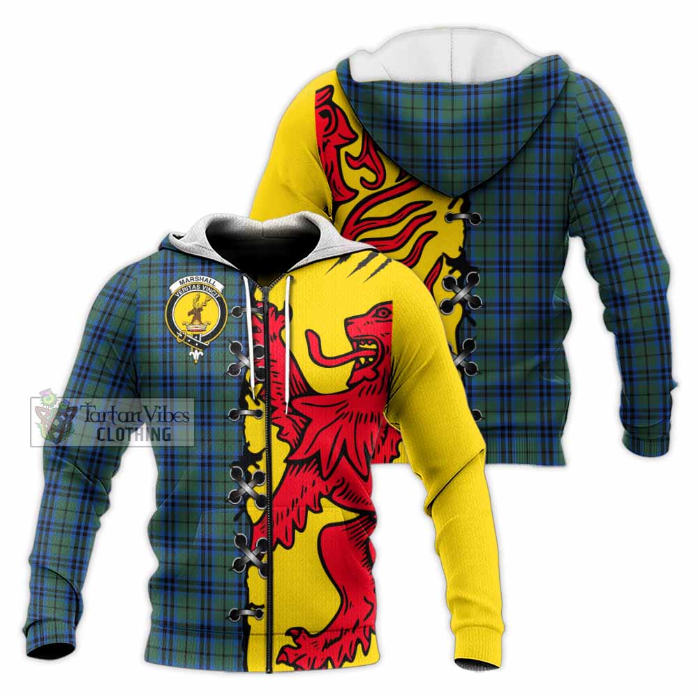 Marshall Tartan Family Crest Knitted Hoodie Lion Rampant Honor - Tartan Vibes Clothing
