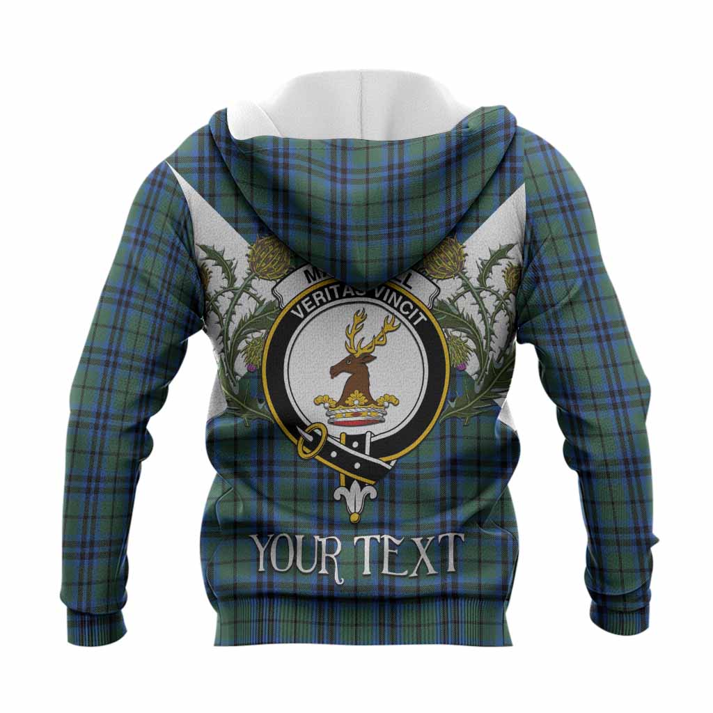 Marshall Tartan Family Crest Knitted Hoodie Scottish Burns Night Thistle Floral