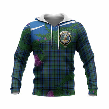 Marshall Tartan Family Crest Knitted Hoodie Thistle in Minimalism