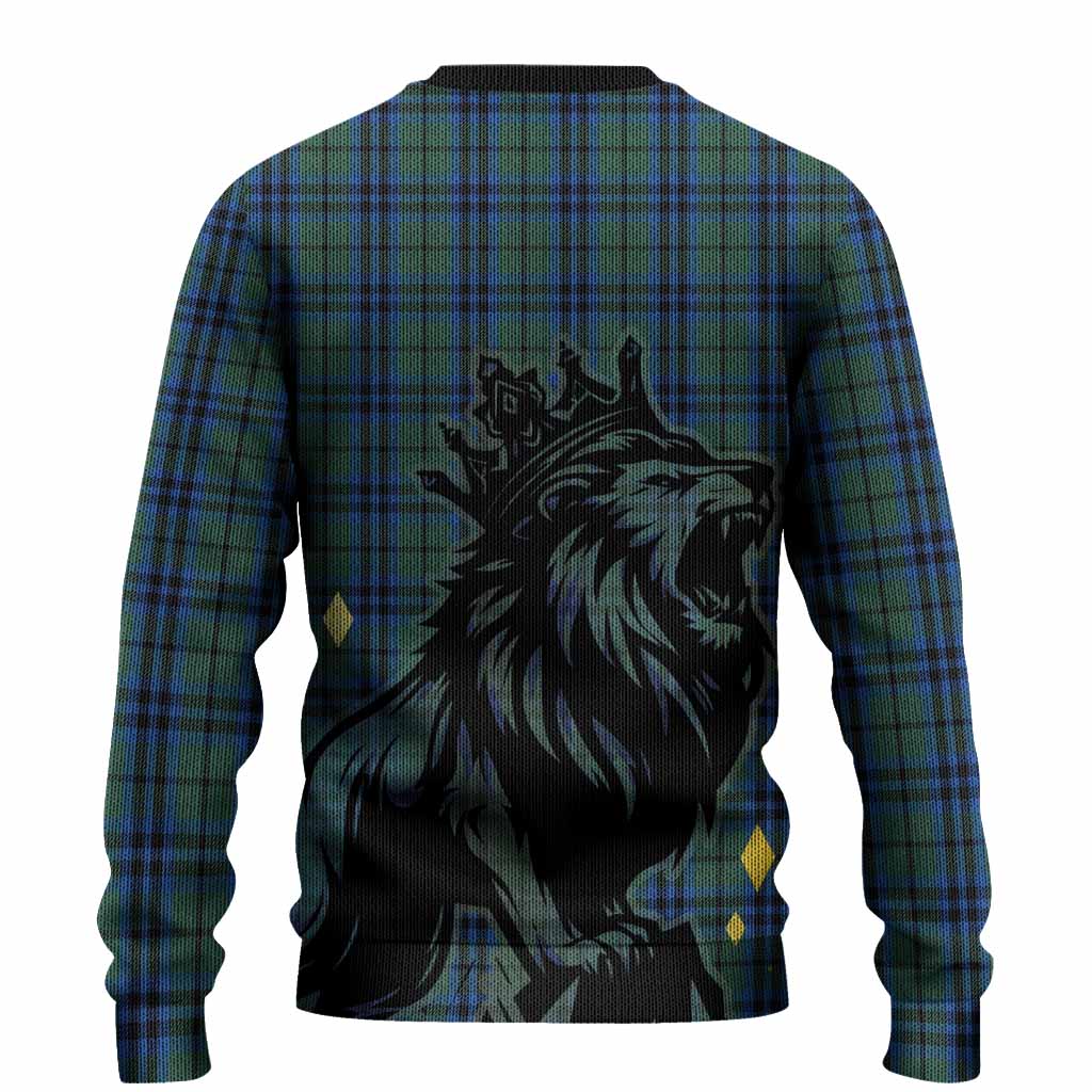 Marshall Tartan Family Crest Knitted Sweater Crowned Lion Roaring