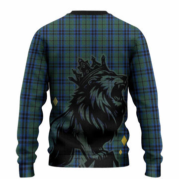 Marshall Tartan Family Crest Knitted Sweater Crowned Lion Roaring