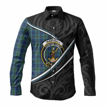 Marshall Tartan Family Crest Long Sleeve Button Shirts Celtic Scottish Thistle Floral