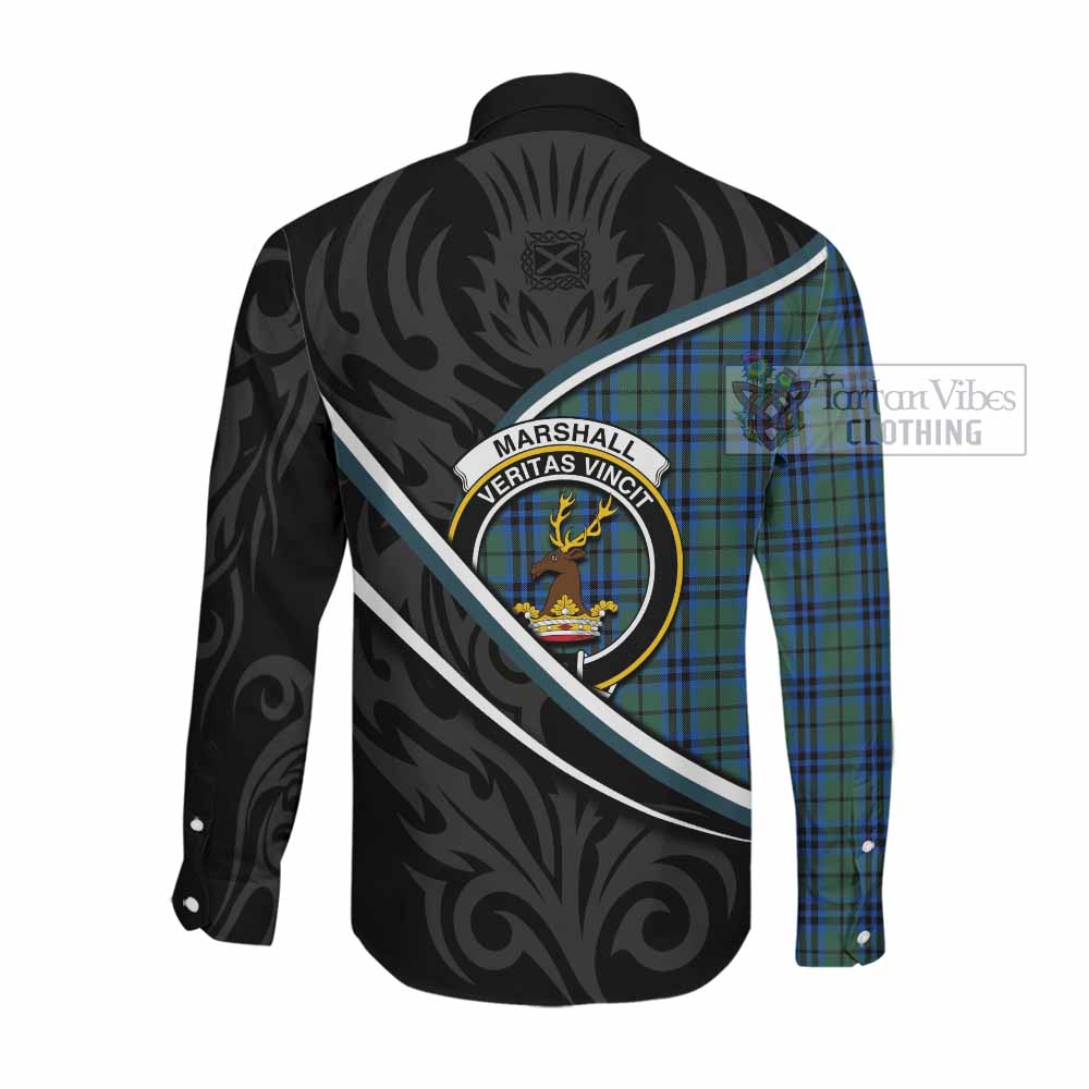 Marshall Tartan Family Crest Long Sleeve Button Shirts Celtic Scottish Thistle Floral - Tartan Vibes Clothing