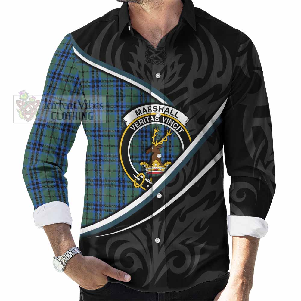 Marshall Tartan Family Crest Long Sleeve Button Shirts Celtic Scottish Thistle Floral - Tartan Vibes Clothing