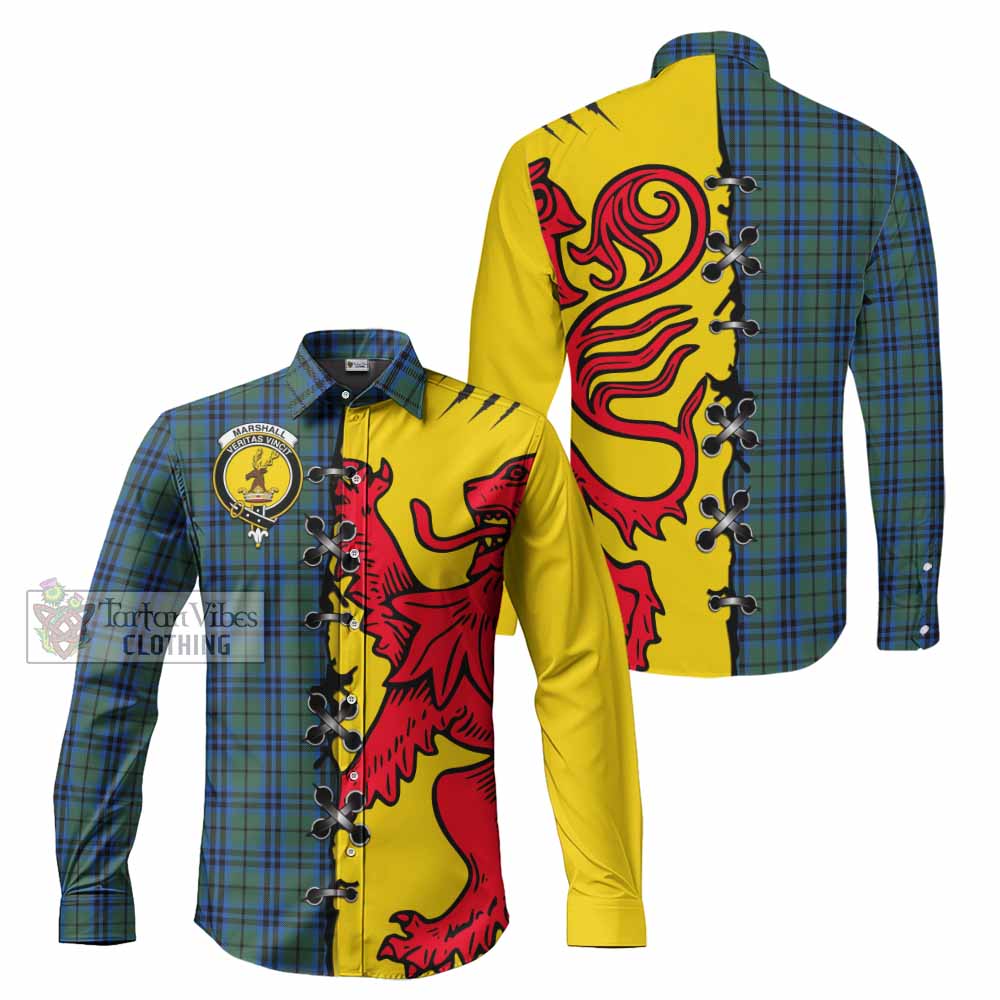 Marshall Tartan Family Crest Long Sleeve Button Shirts Lion Rampant Honor - Tartan Vibes Clothing