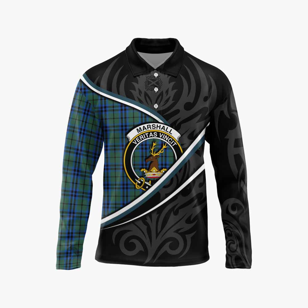 Marshall Tartan Family Crest Long Sleeve Polo Shirt Celtic Scottish Thistle Floral - Tartan Vibes Clothing