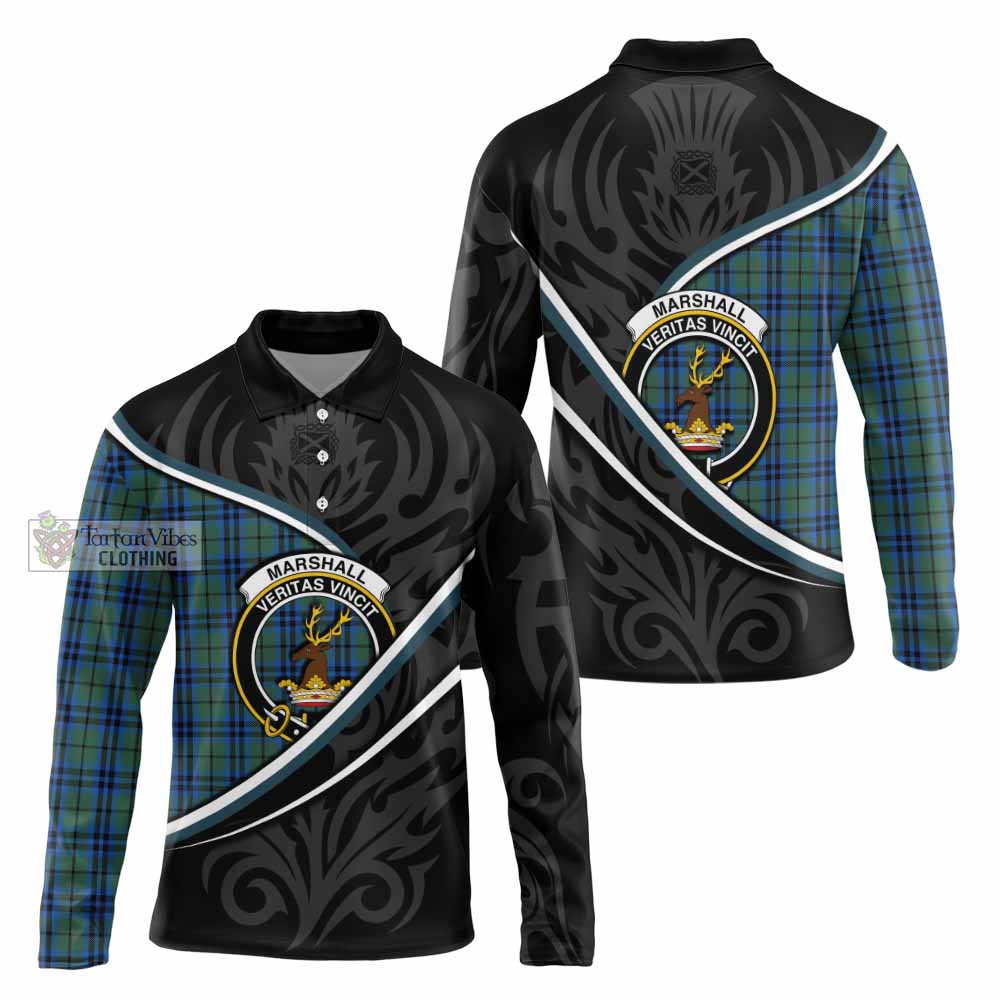Marshall Tartan Family Crest Long Sleeve Polo Shirt Celtic Scottish Thistle Floral - Tartan Vibes Clothing