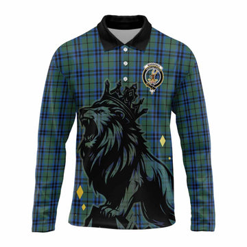 Marshall Tartan Family Crest Long Sleeve Polo Shirt Crowned Lion Roaring