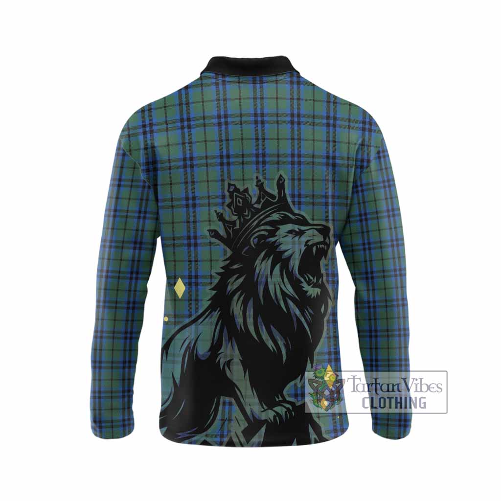 Marshall Tartan Family Crest Long Sleeve Polo Shirt Crowned Lion Roaring