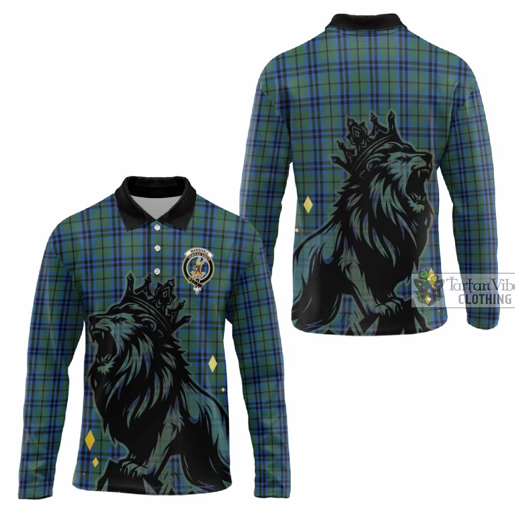 Marshall Tartan Family Crest Long Sleeve Polo Shirt Crowned Lion Roaring