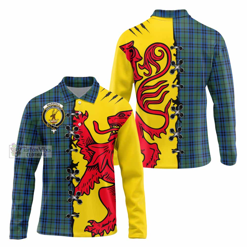 Marshall Tartan Family Crest Long Sleeve Polo Shirt Lion Rampant Honor - Tartan Vibes Clothing