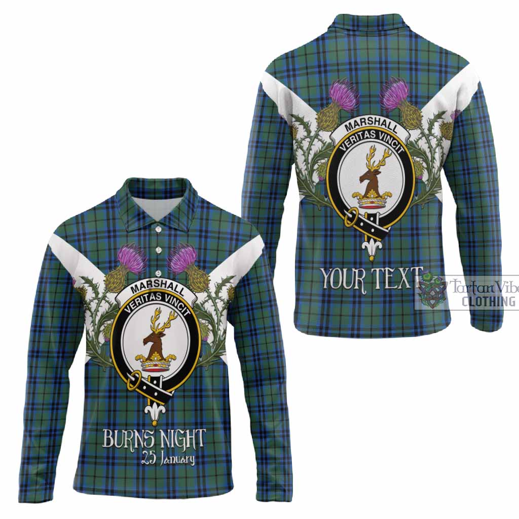 Marshall Tartan Family Crest Long Sleeve Polo Shirt Scottish Burns Night Thistle Floral