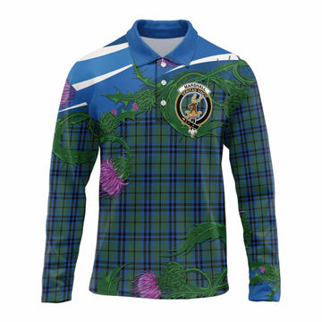 Marshall Tartan Family Crest Long Sleeve Polo Shirt Thistle in Minimalism