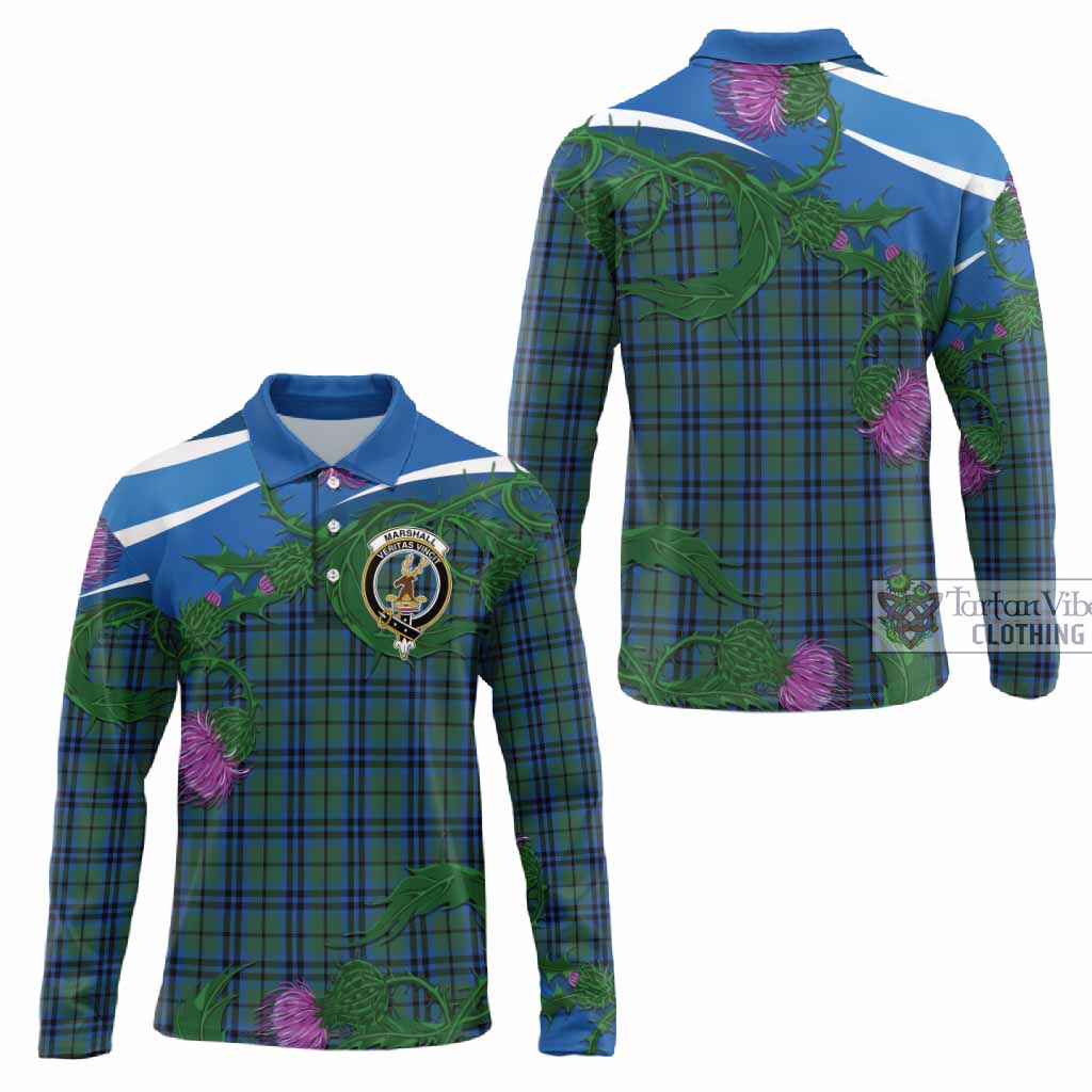 Marshall Tartan Family Crest Long Sleeve Polo Shirt Thistle in Minimalism