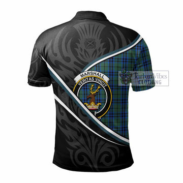 Marshall Tartan Family Crest Polo Shirt Celtic Scottish Thistle Floral