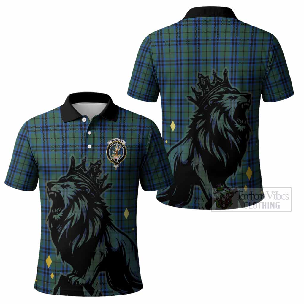 Marshall Tartan Family Crest Polo Shirt Crowned Lion Roaring