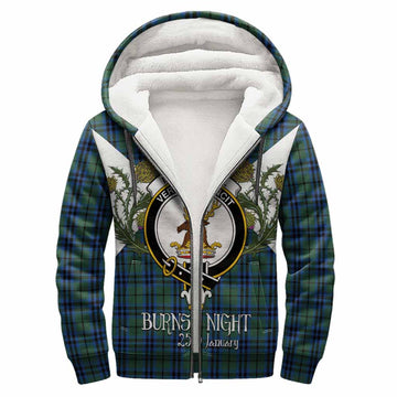 Marshall Tartan Family Crest Sherpa Hoodie Scottish Burns Night Thistle Floral