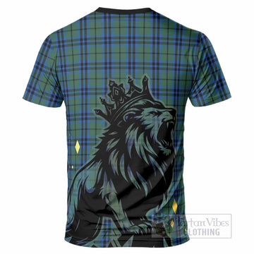Marshall Tartan Family Crest T-Shirt Crowned Lion Roaring