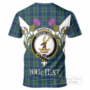 Marshall Tartan Family Crest T-Shirt Scottish Burns Night Thistle Floral